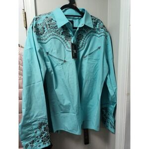 Salvaje Oeste Shirt Men 3xl  Turquoise Floral Embroidered Western Snap Rodeo NWT